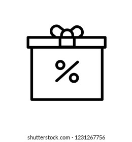 percent rate Gift box with bow and ribbon outline icon