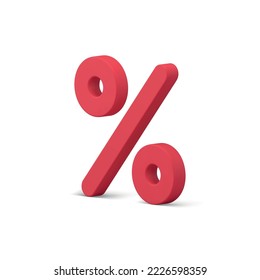 Percent red 3d icon currency tax banking financial economy investment accounting realistic vector illustration. Percentage symbol sale discount shopping special offer seasonal black friday cost price