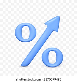 Percent rise arrow icon. Economic growth concept. 3D render of interest sign with arrow. vector illustration isolated on transparent background