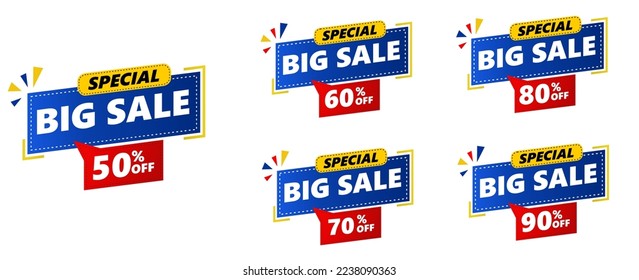Percent Sale label template design set, Big sale special offer. 50 60 70 80 90 percent sale. Vector illustration. Can used for business store event.