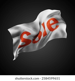 percent, sale, vector 3d flag with waves on a black background