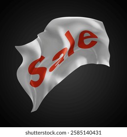 percent, sale, vector 3d flag with waves on a black background
