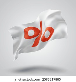 percent, sale, vector 3d flag with waves on a white background