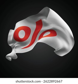 percent, sale, vector 3d flag with waves on a black background