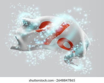 percent, sale, vector 3d flag in whirlwind of magical radiance