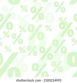 Percent seamless vector background. Advertisement promo texture with percent symbol. Light green color.