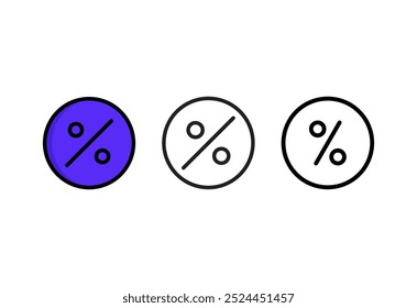 Percent sign in circle, discount icon on light background. Sale symbol for shopping, labels, coupons, gifts, and business. Outline, flat, and colored style.