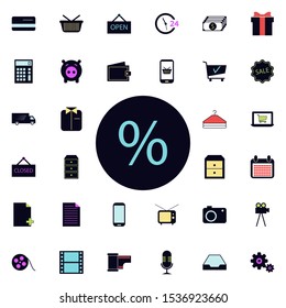 percent sign in a circle icon. Universal set of web for website design and development, app development