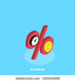 percent sign, clock and coin, isometric image