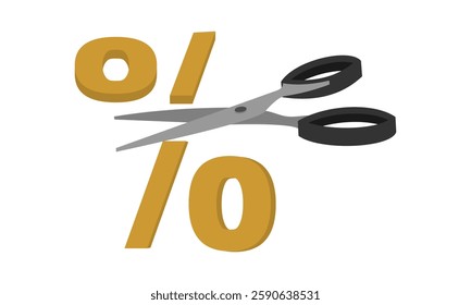 percent sign cut with scissors, the concept of interest rate cuts, vector illustration isolated on white background.