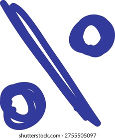 Percent sign drawn as rough marker strokes with thick slanted slash and two circular marks, isolated on white. Concept of discount, sale, rate, and interest for retail. Cartoon vector illustration.