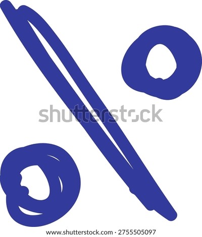 Percent sign drawn as rough marker strokes with thick slanted slash and two circular marks, isolated on white. Concept of discount, sale, rate, and interest for retail. Cartoon vector illustration.