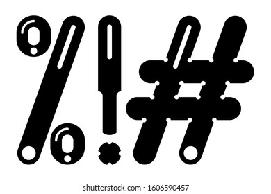 percent sign, exclamation mark, grid, stylized for use in graphic design