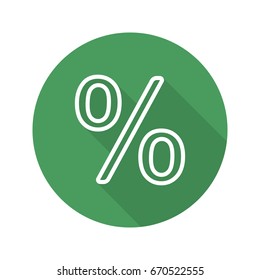 Percent sign. Flat linear long shadow icon. Percentage. Shop discount symbol. Vector line symbol