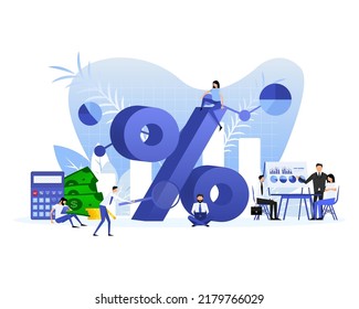 Percent sign with flat style people. Vector illustration