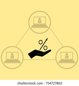 Percent sign in the hand, vector icon