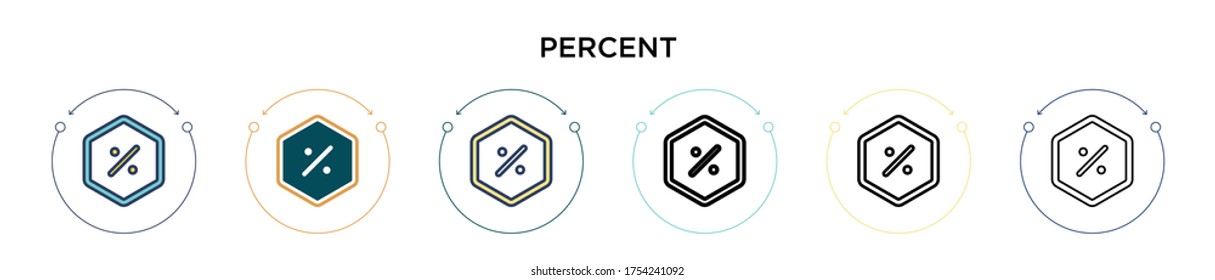 Percent sign icon in filled, thin line, outline and stroke style. Vector illustration of two colored and black percent sign vector icons designs can be used for mobile, ui, web
