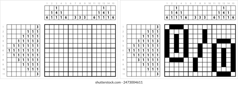 Percent Sign Icon Nonogram Pixel Art, %, Per Cent Sign,Percentage, Ratio As A Fraction Of 100 Vector Art Illustration, Logic Puzzle Game Griddlers, Pic-A-Pix, Picture Paint By Numbers, Picross