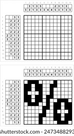 Percent Sign Icon Nonogram Pixel Art, %, Per Cent Sign,Percentage, Ratio As A Fraction Of 100 Vector Art Illustration, Logic Puzzle Game Griddlers, Pic-A-Pix, Picture Paint By Numbers, Picross