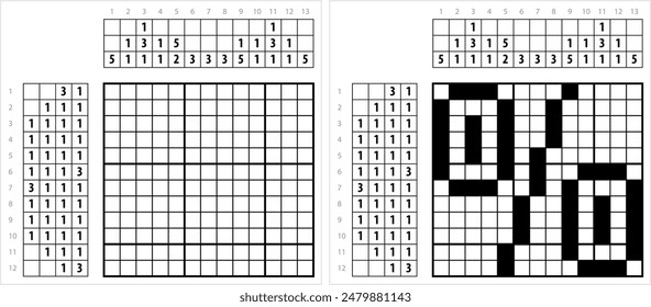 Percent Sign Icon Nonogram Pixel Art, %, Per Cent Sign,Percentage, Ratio As A Fraction Of 100 Vector Art Illustration, Logic Puzzle Game Griddlers, Pic-A-Pix, Picture Paint By Numbers, Picross