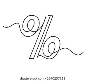 Percent sign math financial symbol. Continuous one line contour drawing minimalistic design. Editable stroke. Vector illustration