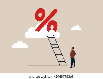 Percent sign on cloud. Interest, financial and mortgage rates. Business strategy. Modern vector illustration in flat style. 