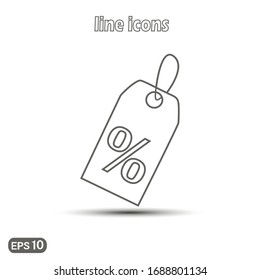 Percent sign on tag. Vector linear icon. Modern simple flat icon for website design, logo, application, user interface. Vector EPS10