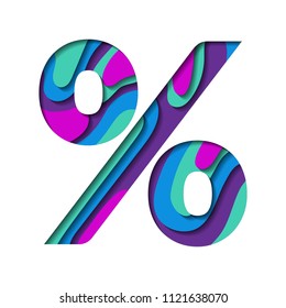 Percent sign. Paper cut percentage icon. 3d letter with paper cut multi layers texture effect. Price discount label element. Percent symbol for sale tag or label design. Paper art isolated vector.