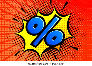 Percent sign. Retro halftone background. Discount or special offer. Advertising campaign. Stock vector illustration.