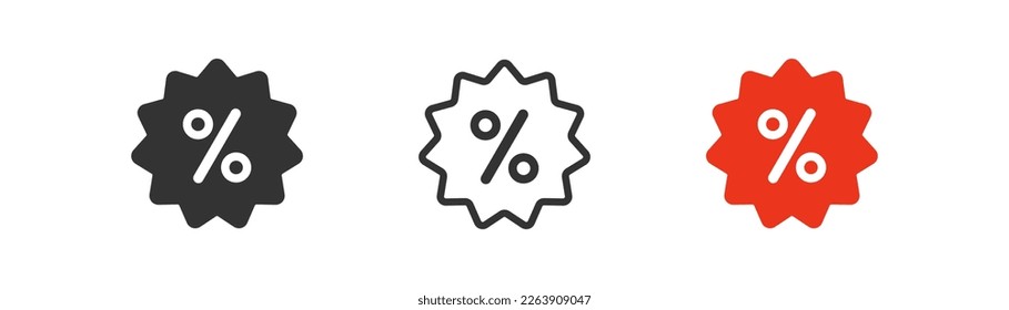 Percent sign in sircle, discount icon on light background. Sale symbol. Shopping, label, coupon, special, gift, business . Outline, flat and colored style. Flat design.