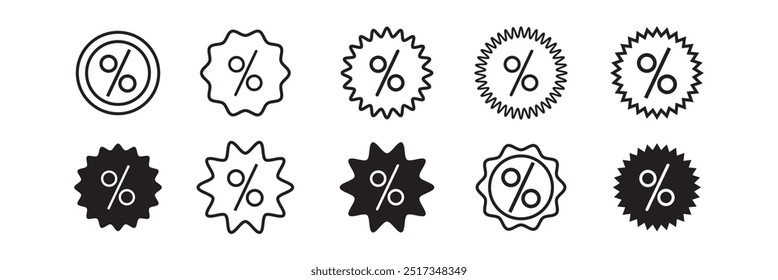 Percent sign in sircle, discount icon on light background. Sale symbol. Shopping, label, coupon, special, gift, business . Outline, flat and colored style. Flat design.
