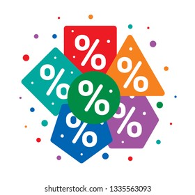 percent sign and square, triangle, round and polygon concept