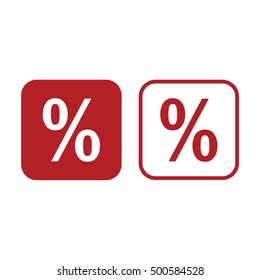 Percent sign vector icon. Red and white