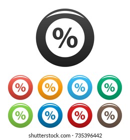 Percent sign vector icons set. Vector simple set of percent vector icons in different colors isolated on white