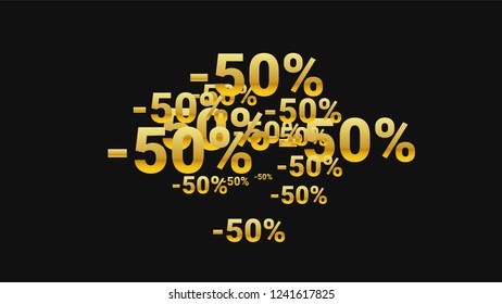 Percent Signs on Dark Background. Black Poster with Silver Percent Signs and Snowflakes. Vector Discount Sale Background.