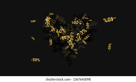 Percent Signs on Dark Background. Black Poster with Silver Percent Signs and Snowflakes. Vector Discount Sale Background.