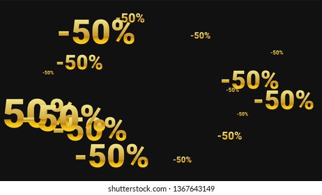 Percent Signs on Dark Background. Black Poster with Silver Percent Signs and Snowflakes. Vector Discount Sale Background.