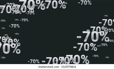 Percent Signs on Dark Background. Black Poster with Silver Percent Sings and Snowflakes. Vector Discount Sale Background.