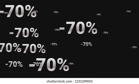 Percent Sings on Dark Background. Black Poster with Silver Percent Sings and Snowflakes. Vector Discount Sale Background.