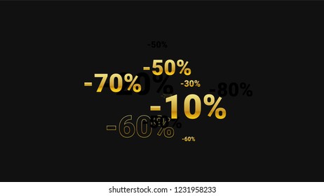 Percent Sings on Dark Background. Black Poster with Silver Percent Sings and Snowflakes. Vector Discount Sale Background.
