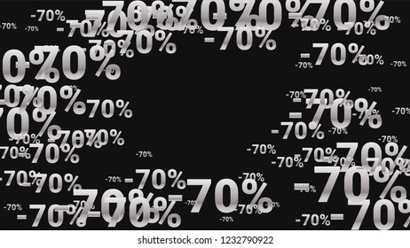 Percent Sings on Dark Background. Black Poster with Silver Percent Sings and Snowflakes. Vector Discount Sale Background.
