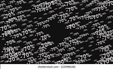 Percent Sings on Dark Background. Black Poster with Silver Percent Sings and Snowflakes. Vector Discount Sale Background.