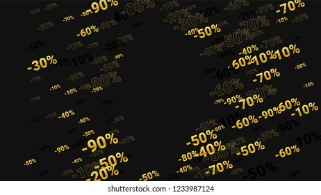 Percent Sings on Dark Background. Black Poster with Silver Percent Sings and Snowflakes. Vector Discount Sale Background.