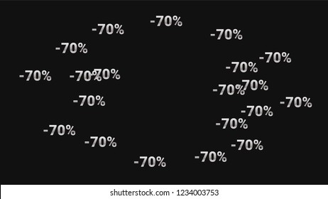 Percent Sings on Dark Background. Black Poster with Silver Percent Sings and Snowflakes. Vector Discount Sale Background.