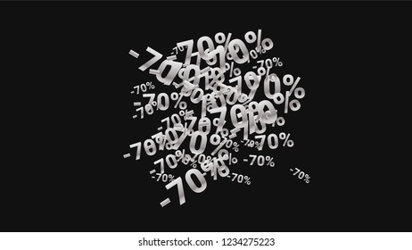 Percent Sings on Dark Background. Black Poster with Silver Percent Sings and Snowflakes. Vector Discount Sale Background.
