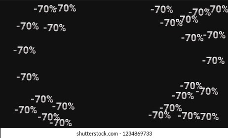 Percent Sings on Dark Background. Black Poster with Silver Percent Sings and Snowflakes. Vector Discount Sale Background.