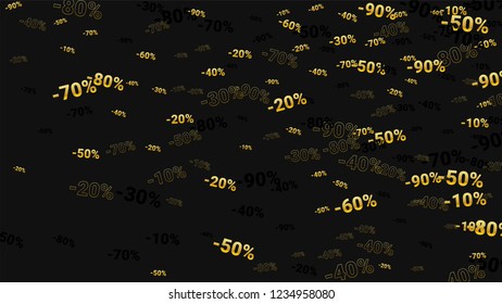 Percent Sings on Dark Background. Black Poster with Silver Percent Sings and Snowflakes. Vector Discount Sale Background.