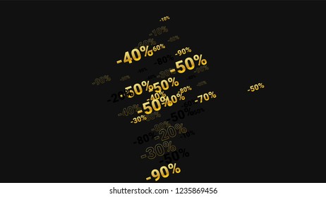 Percent Sings on Dark Background. Black Poster with Silver Percent Sings and Snowflakes. Vector Discount Sale Background.