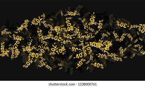 Percent Sings on Dark Background. Black Poster with Silver Percent Sings and Snowflakes. Vector Discount Sale Background.