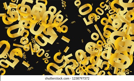 Percent Sings on Dark Background. Black Poster with Silver Percent Sings and Snowflakes. Vector Discount Sale Background.